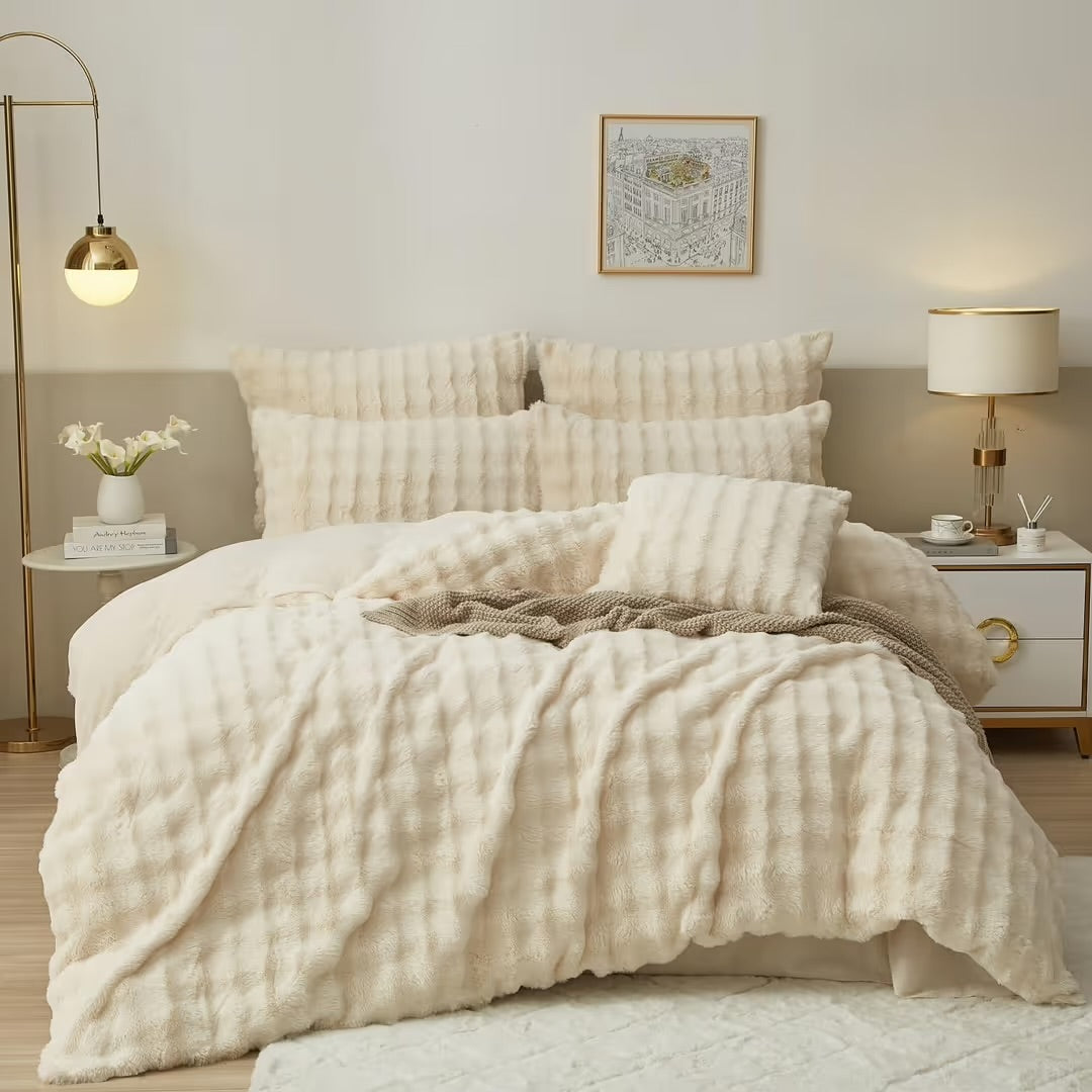 Winter Plush Bed Linen 200 x 220 cm Cream Beige White