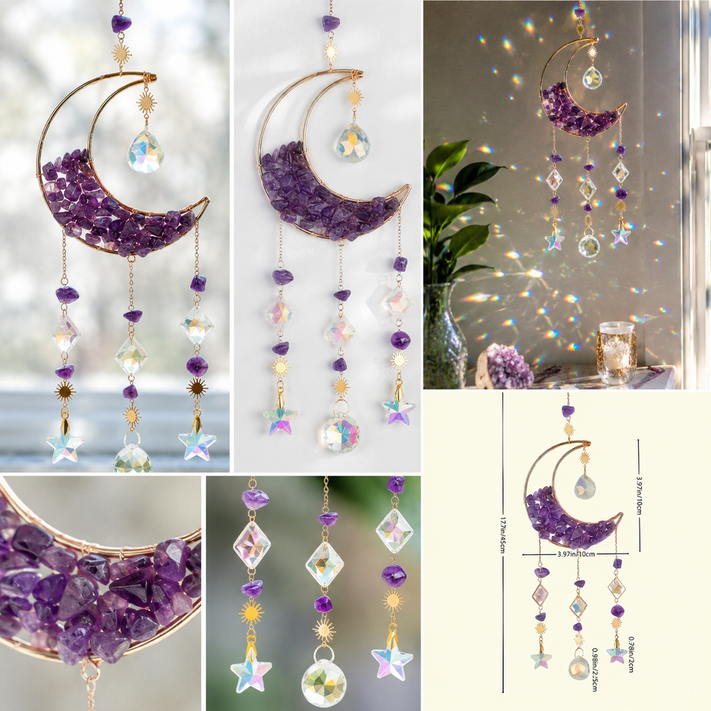 Amethyst Moon Crystal Suncatcher