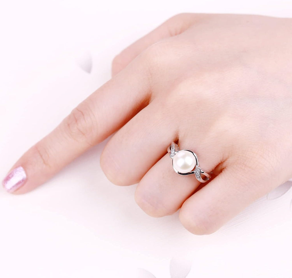 JO WISDOM Pearl Ring - 925 Sterling Silver Infinity Cubic Zirconia