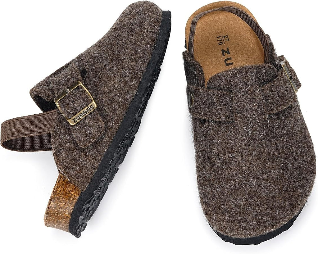 Kids' Thermal Felt Clogs with Cork Footbed & Adjustable Buckle – Non-Slip Slip-On Shoes