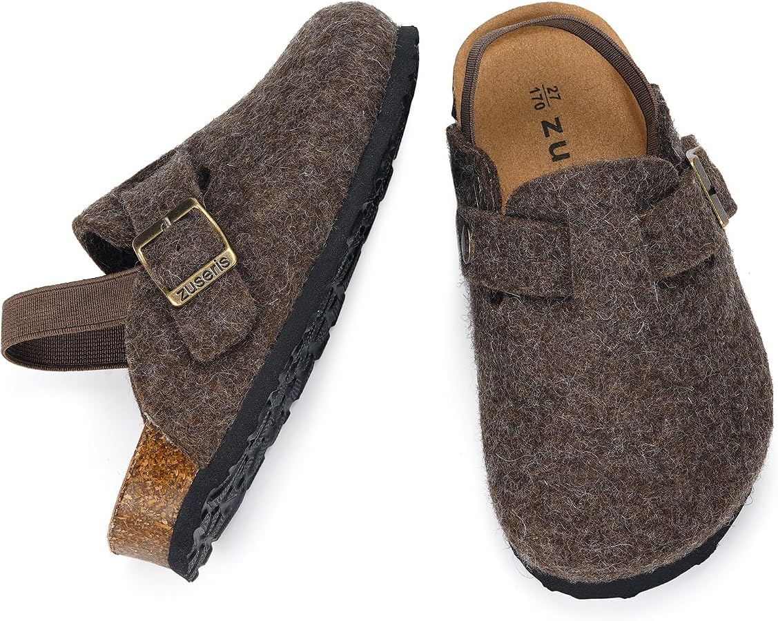 Kids' Thermal Felt Clogs with Cork Footbed & Adjustable Buckle – Non-Slip Slip-On Shoes