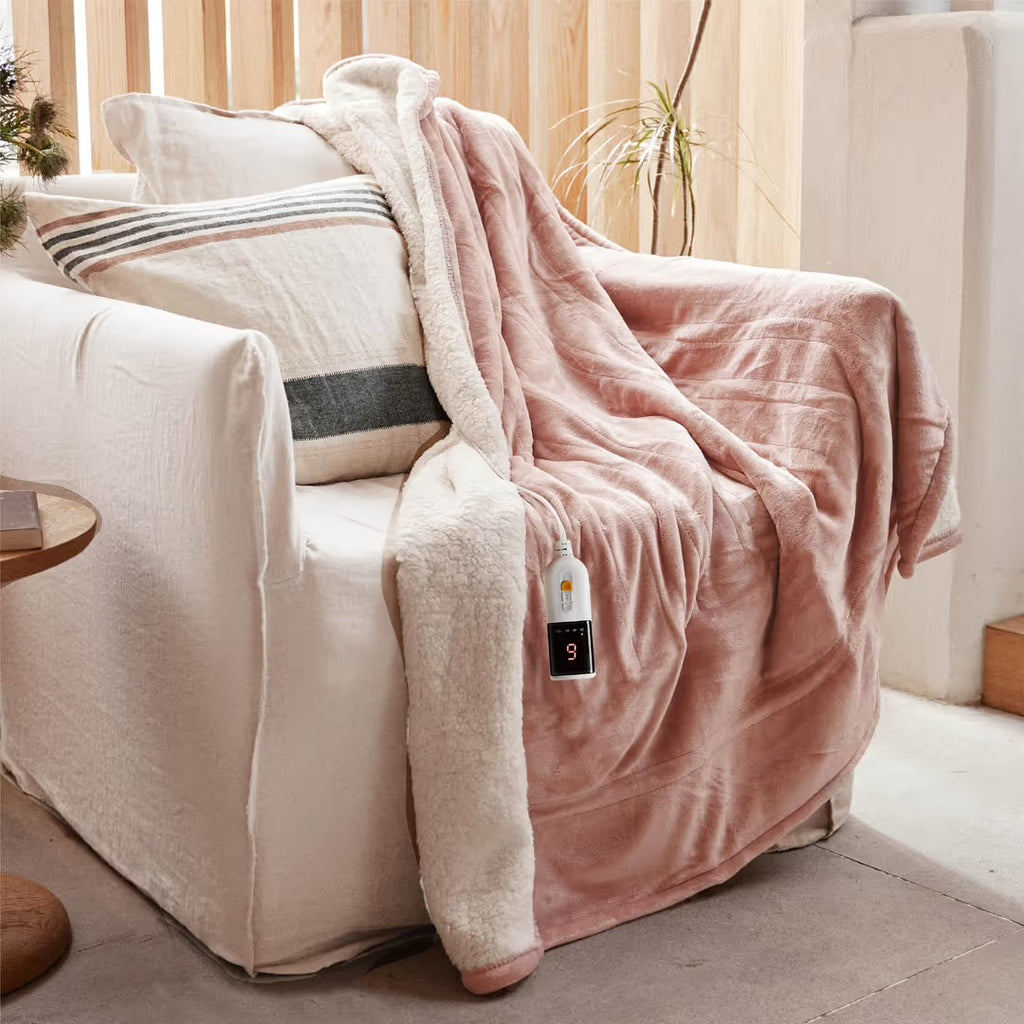 GOTCOZY Electric Heated Throw Blanket | 130x180cm Reversible Flannel Sherpa with 9 Heat Levels & Auto-Off