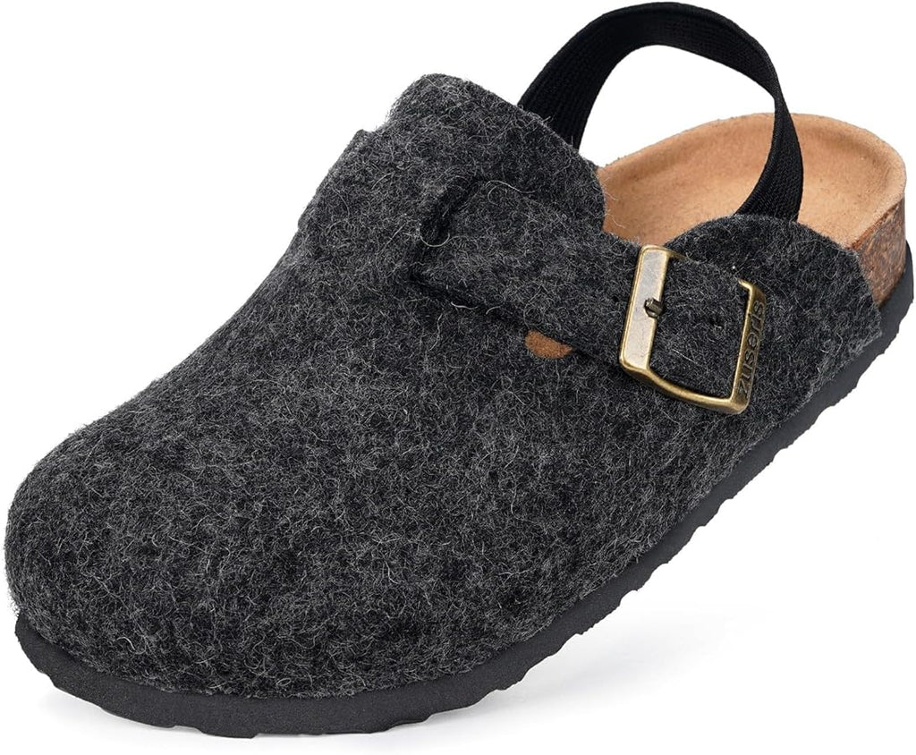 Kids' Thermal Felt Clogs with Cork Footbed & Adjustable Buckle – Non-Slip Slip-On Shoes