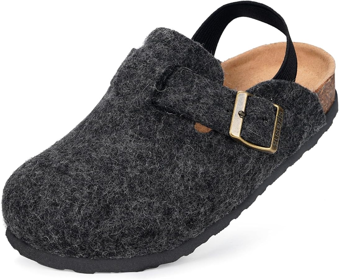 Kids' Thermal Felt Clogs with Cork Footbed & Adjustable Buckle – Non-Slip Slip-On Shoes