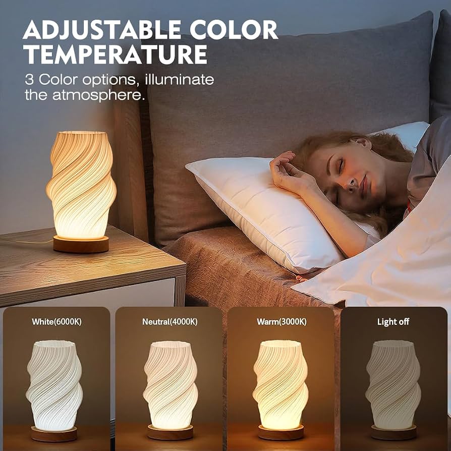 3D Printed Spiral LED Table Lamp – 3 Colour Temperatures & 9 Brightness Levels