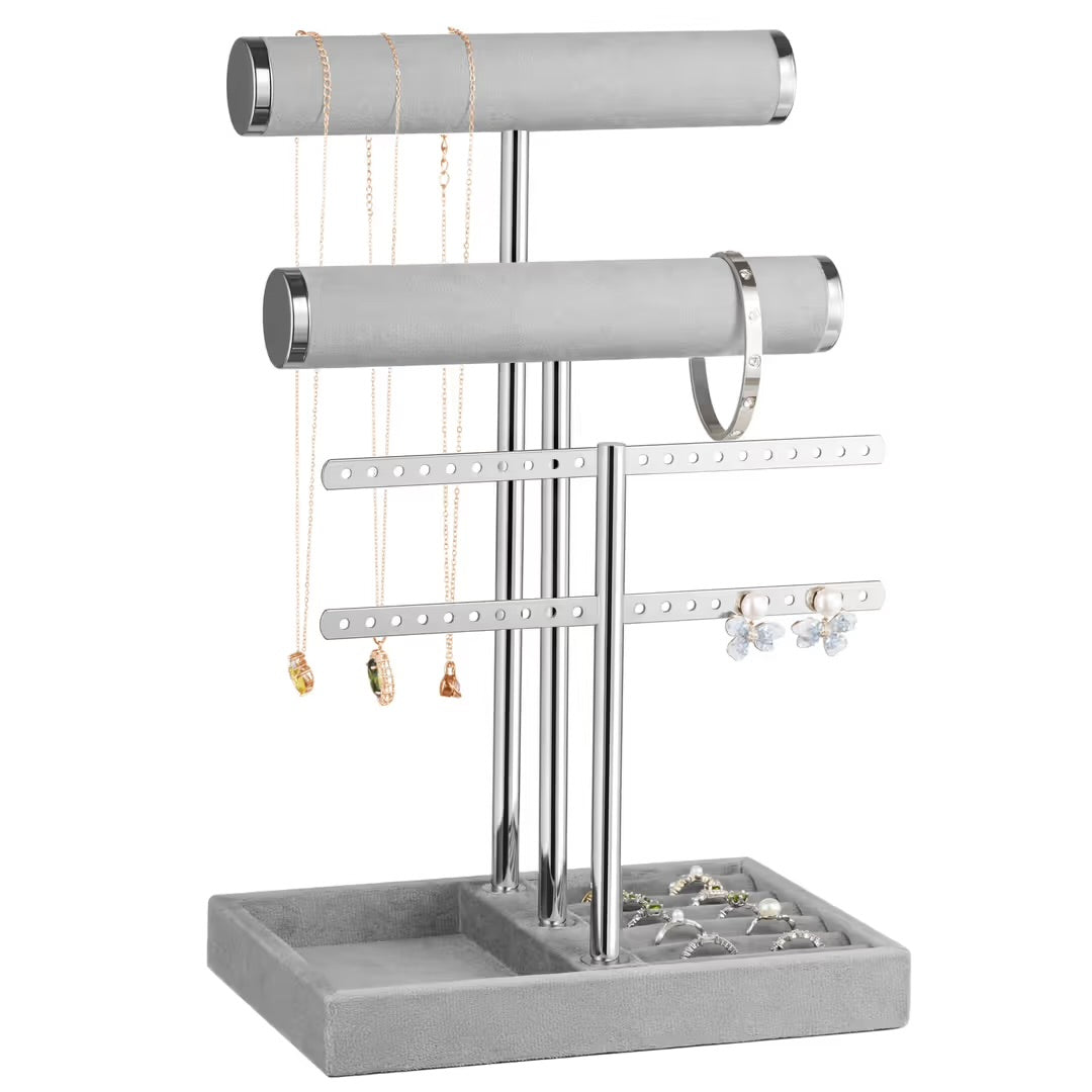 Luxury 3-Tier Velvet Jewelry Organizer & Display Stand
