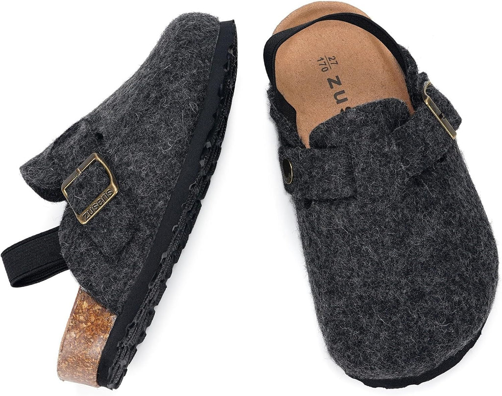 Kids' Thermal Felt Clogs with Cork Footbed & Adjustable Buckle – Non-Slip Slip-On Shoes