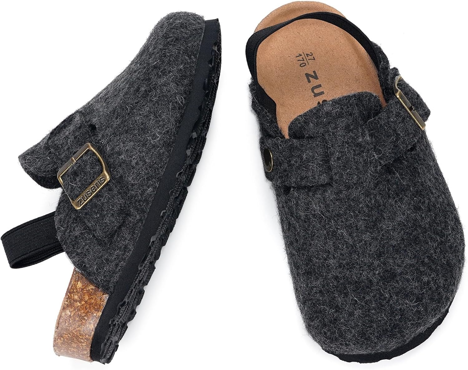 Kids' Thermal Felt Clogs with Cork Footbed & Adjustable Buckle – Non-Slip Slip-On Shoes