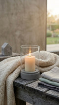 Modern Anthracite Concrete & Glass Hurricane Candle Holder (22 cm)
