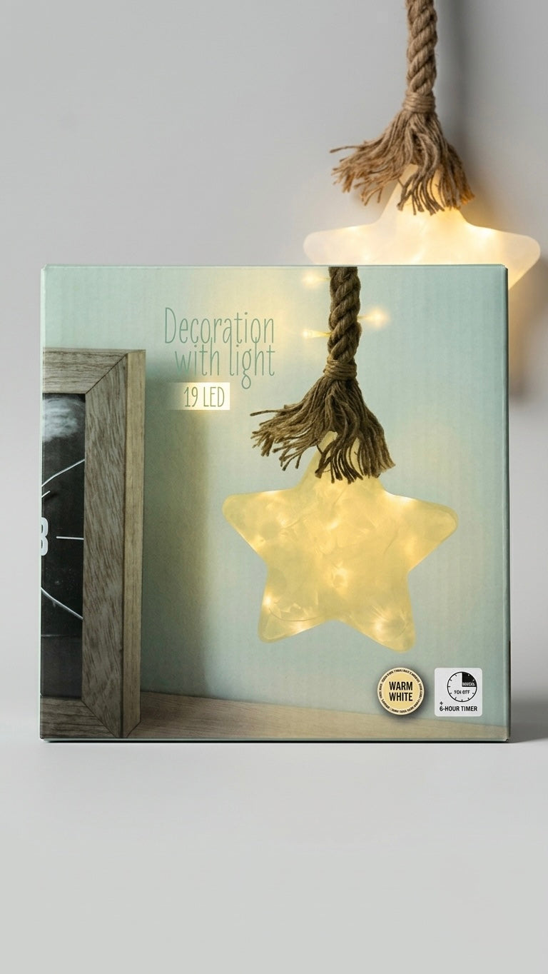 Cozy Glowing LED Hanging Star Decoration with Rustic Hemp Rope