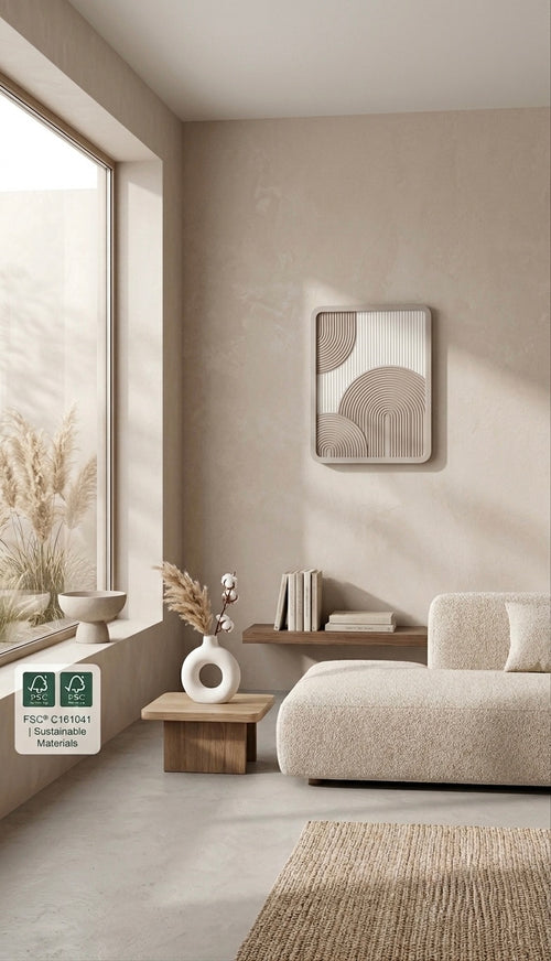 3D Fluted Arch Wall Decor – Minimalist Textured Wood Relief Art (40x30 cm)