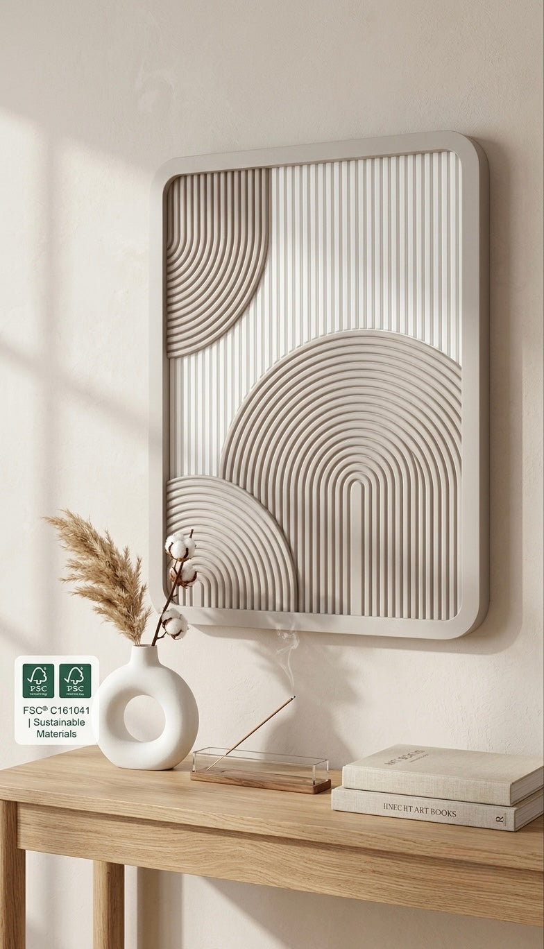 3D Fluted Arch Wall Decor – Minimalist Textured Wood Relief Art (40x30 cm)