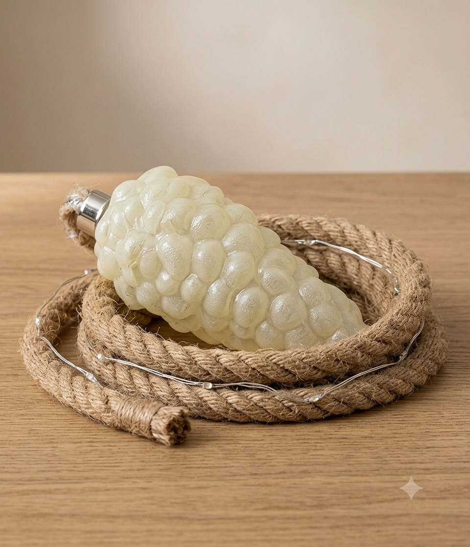 Luminous Glass Pinecone Light on Rustic Rope